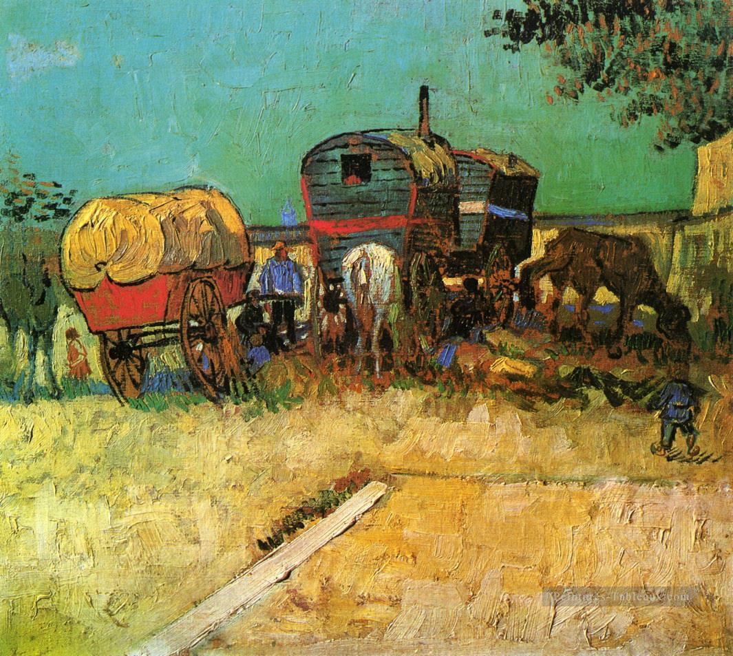 Campement des Gitans avec des caravanes Vincent van Gogh Peintures à l'huile
